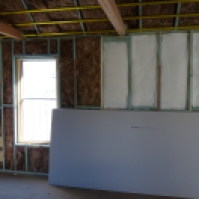The north wall with R2.5 wool and R1.5 polyester insulation